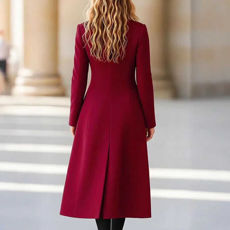 Women’s Double Breasted Red Trench Coat Slim Fit Fall Outerwear with Pockets