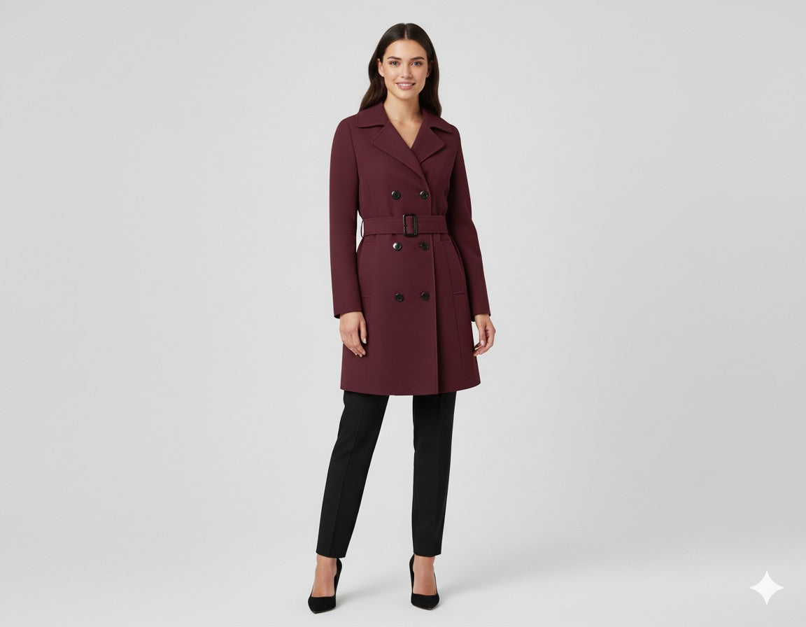 Plum Fitted Trench Coat by Double Breasted