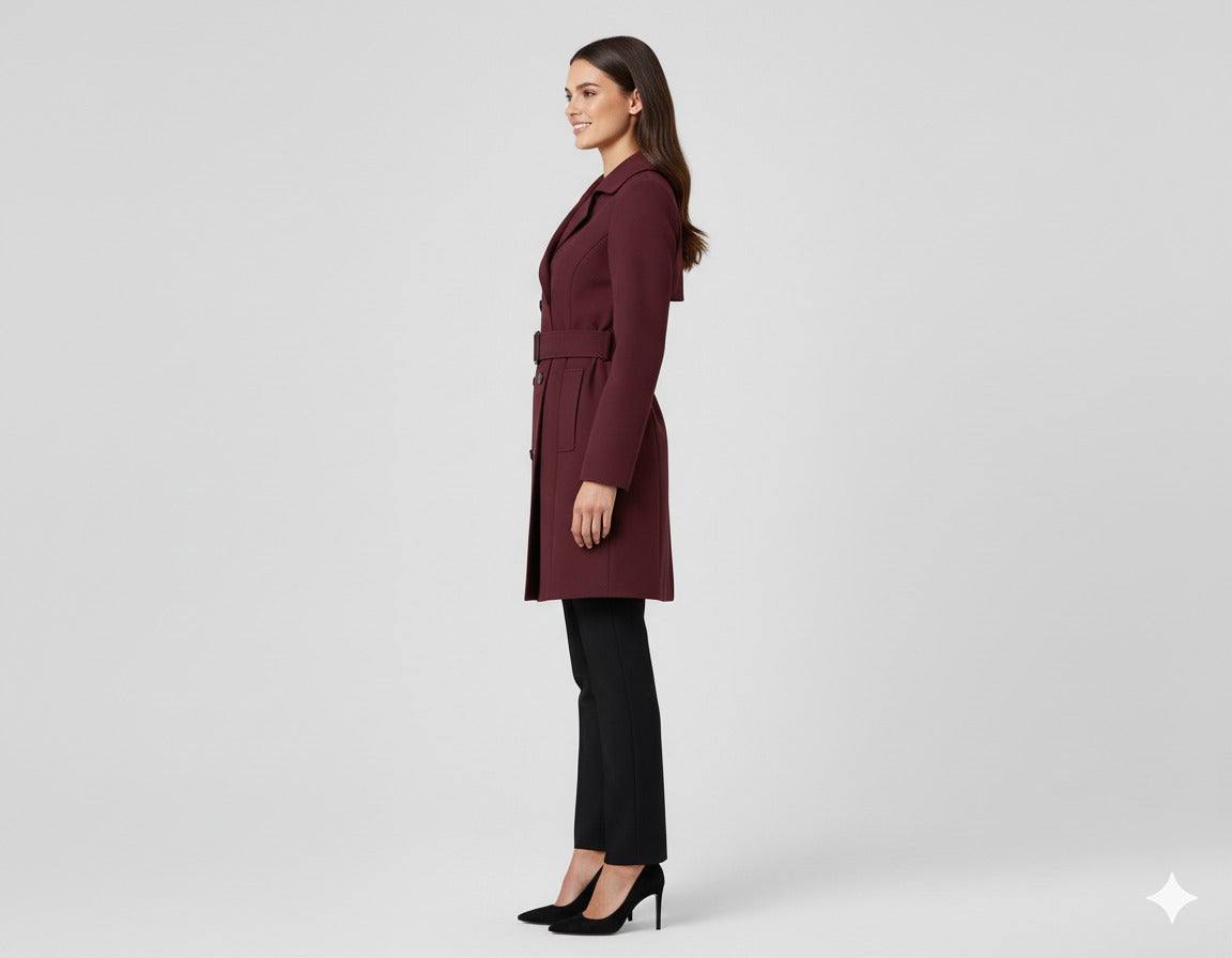 Plum Fitted Trench Coat by Double Breasted
