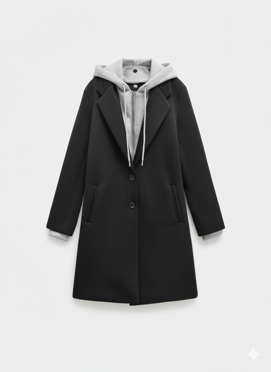 Women’s Hooded Trench Coat Casual Fall Outerwear Double Breasted