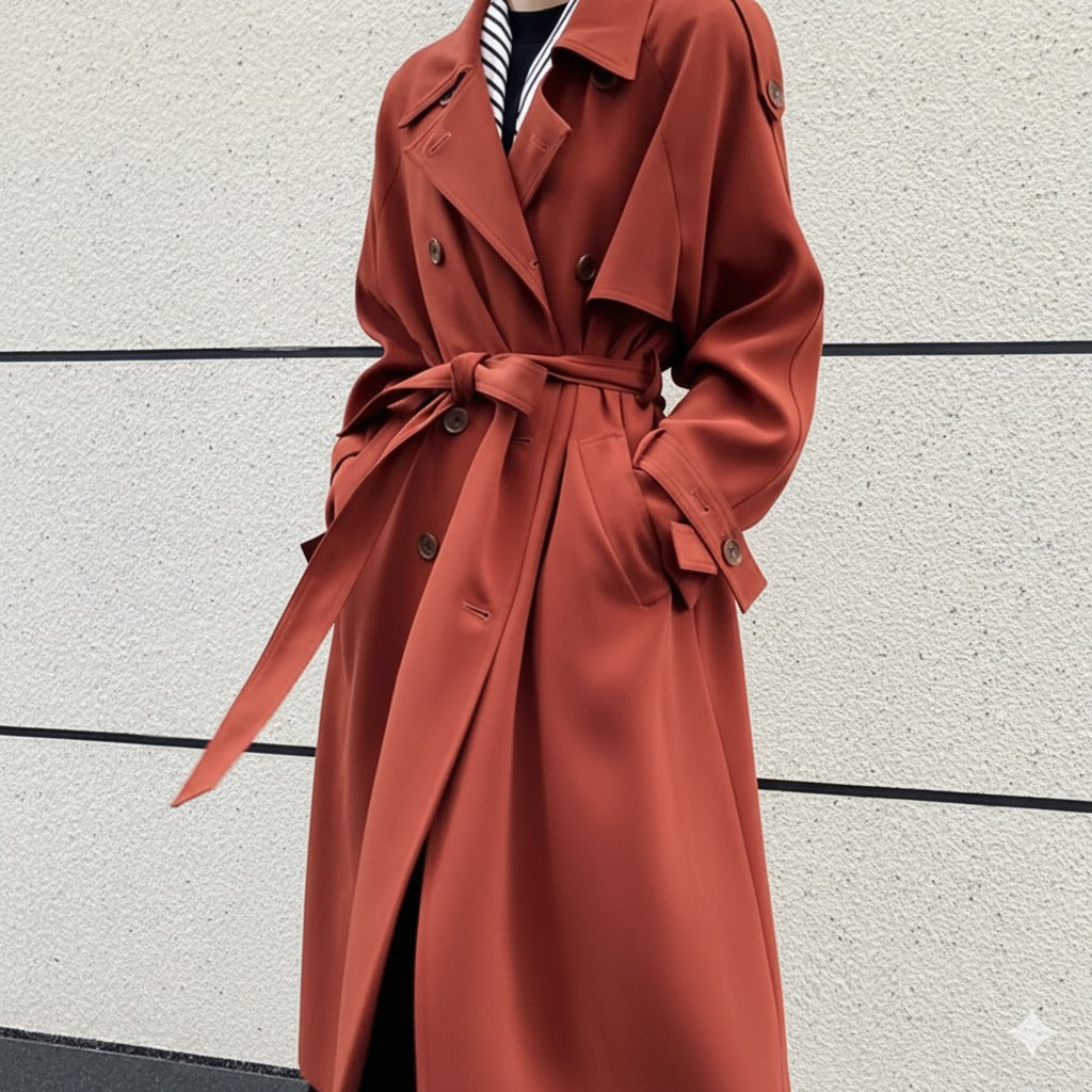 Women’s Long Double Breasted Trench Coat Classic Fall Streetwear Outerwear