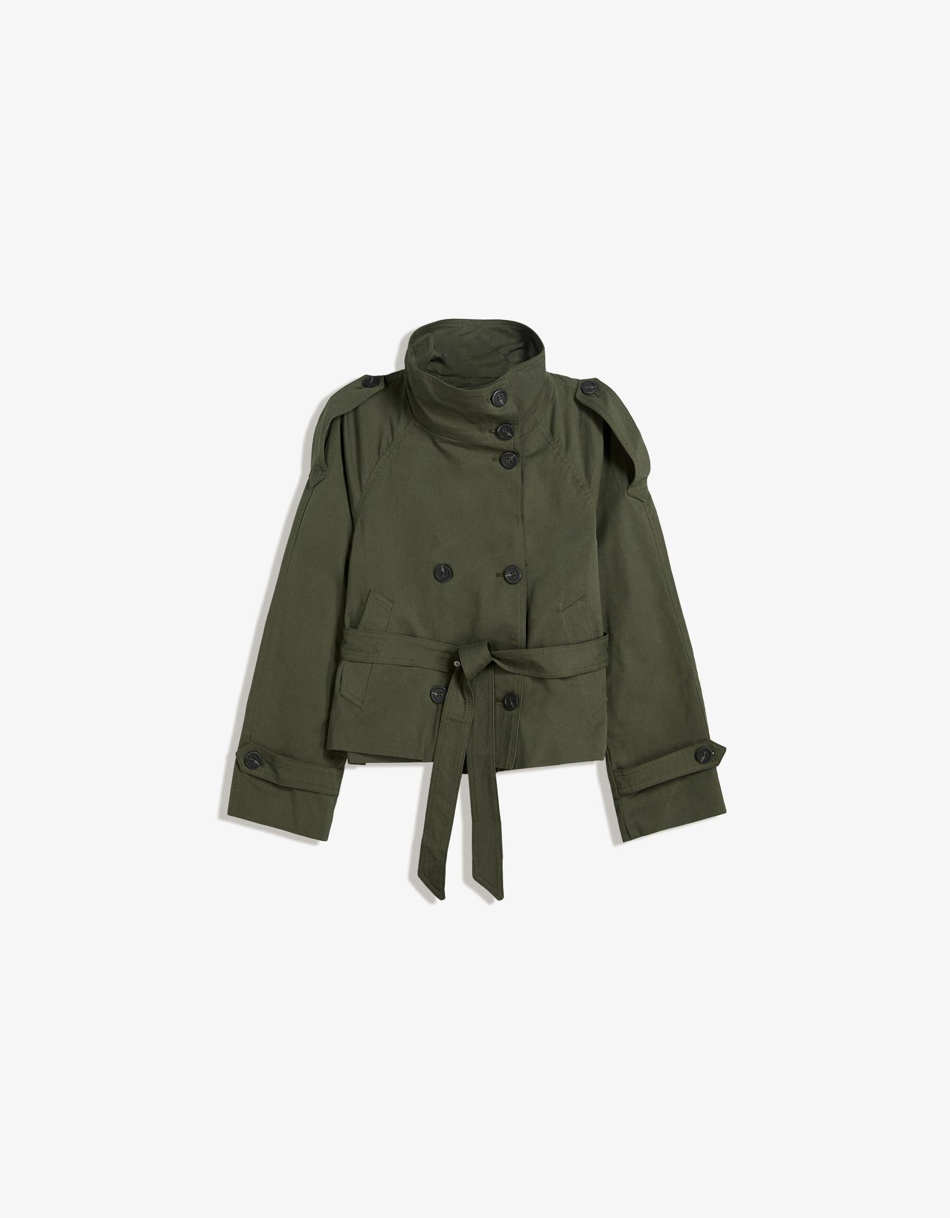 Women’s Short Double Breasted Trench Coat  Belted with Pockets Stand Collar
