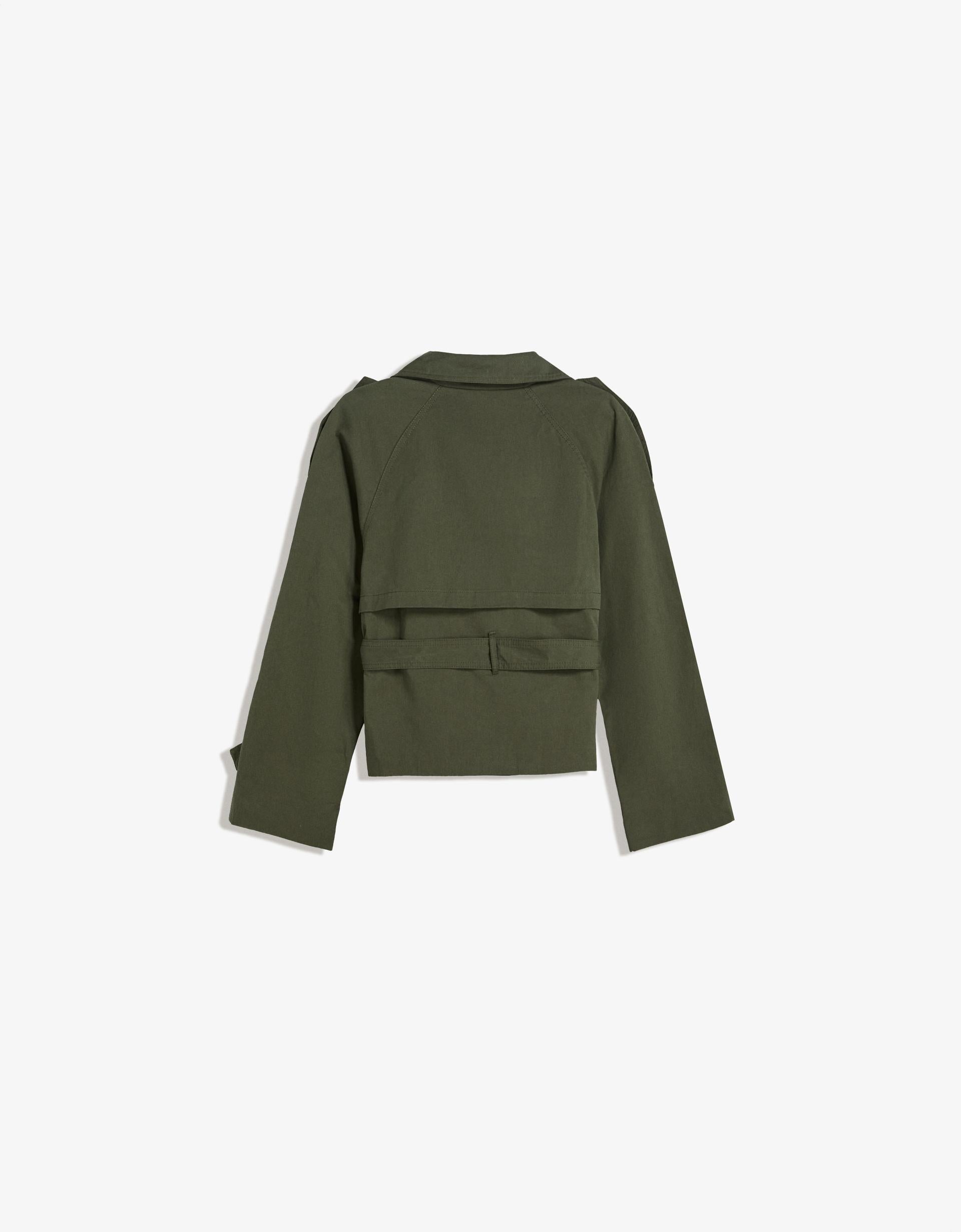 Women’s Short Double Breasted Trench Coat  Belted with Pockets Stand Collar