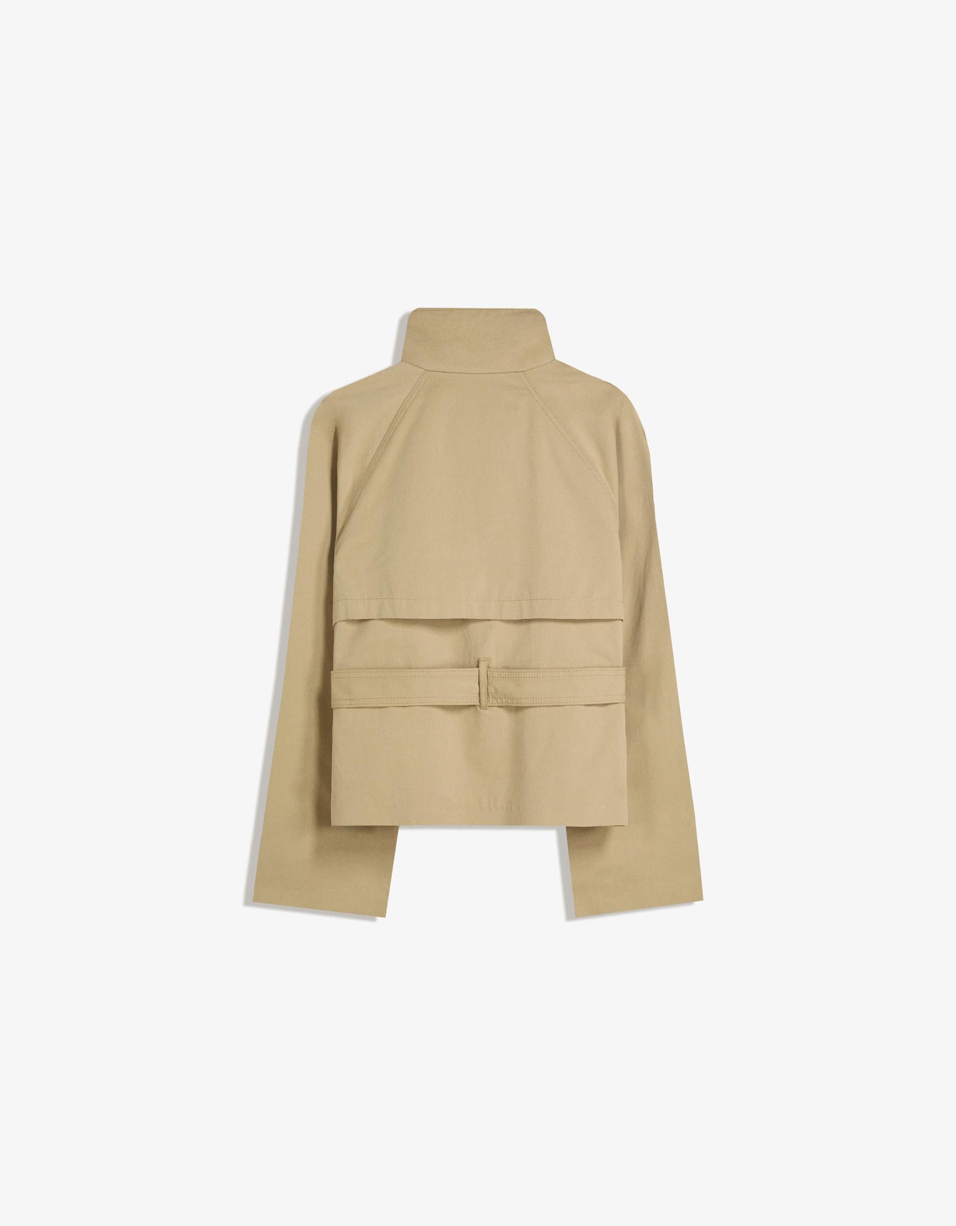 Women’s Short Double Breasted Trench Coat  Belted with Pockets Stand Collar